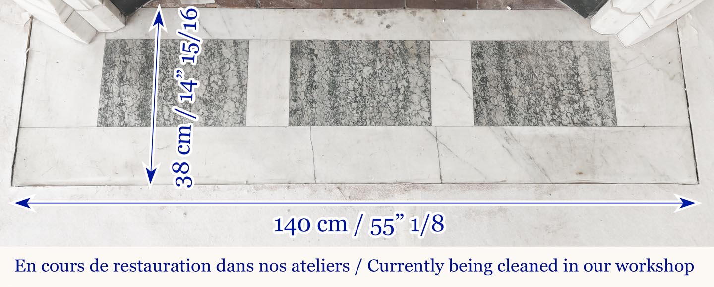 Curved Louis XVI style fireplace with beaded decoration, in semi-statuary marble.-12