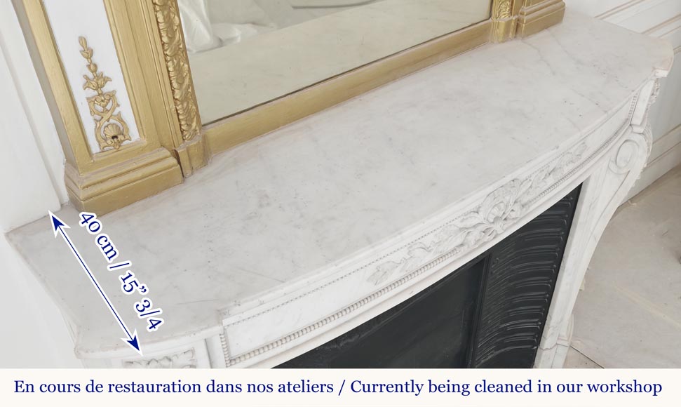 Curved Louis XVI style fireplace with beaded decoration, in semi-statuary marble.-13