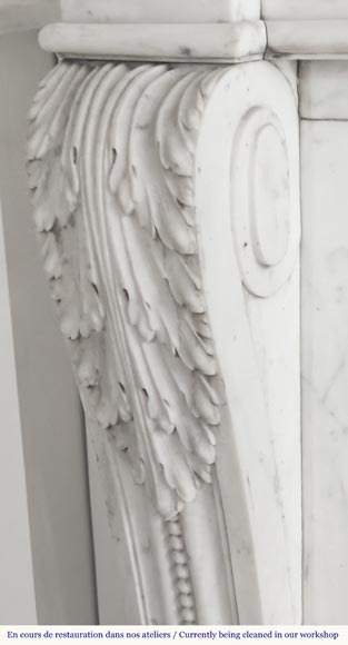 Curved Louis XVI style fireplace with beaded decoration, in semi-statuary marble.-6
