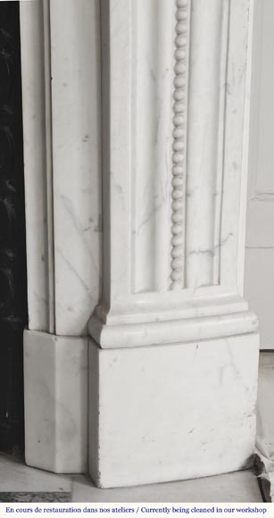 Curved Louis XVI style fireplace with beaded decoration, in semi-statuary marble.-10