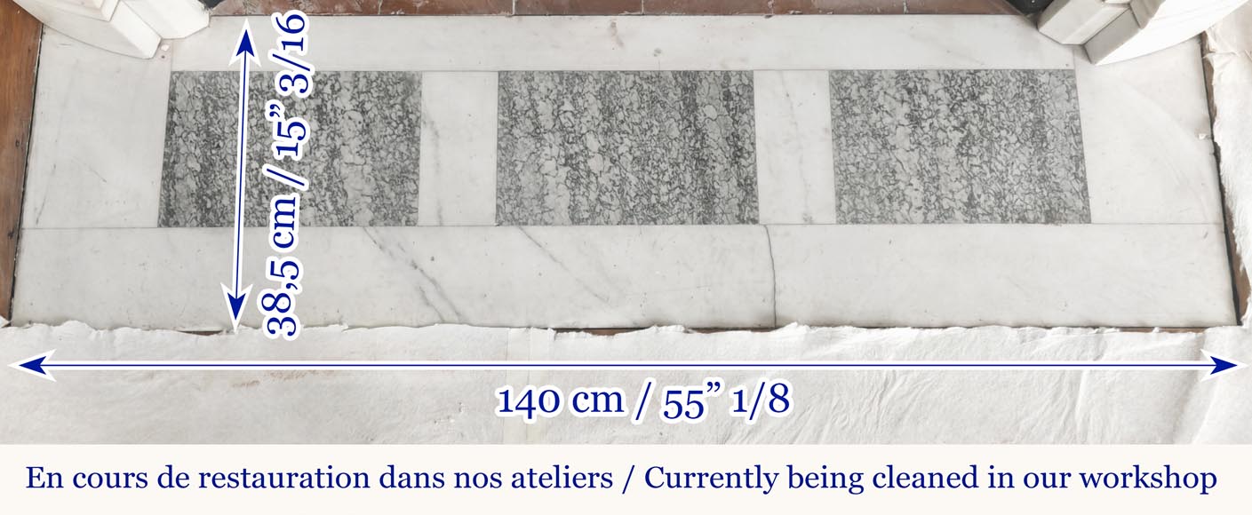 Curved Louis XVI style fireplace with beaded decoration, in semi-statuary marble.-12