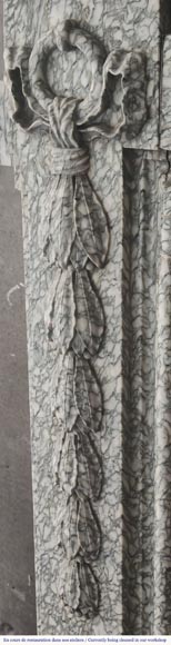 Napoleon III style fireplace with floral decoration, in green Estours marble-5