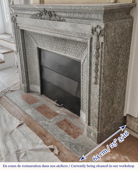 Napoleon III style fireplace with floral decoration, in green Estours marble-7