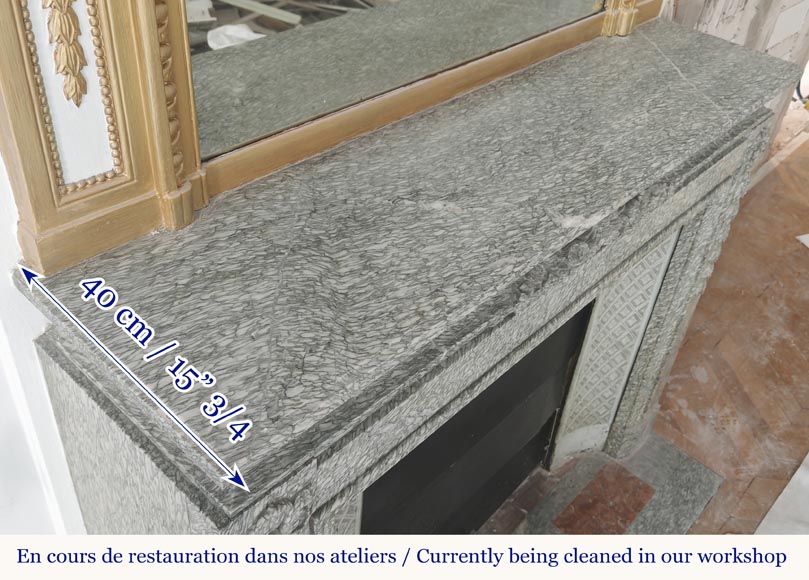 Napoleon III style fireplace with floral decoration, in green Estours marble-12