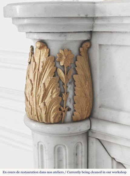 Louis XVI style fireplace with half-columns and bronze decorations, in Carrara marble-6