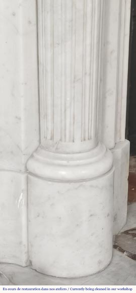 Louis XVI style fireplace with half-columns and bronze decorations, in Carrara marble-7
