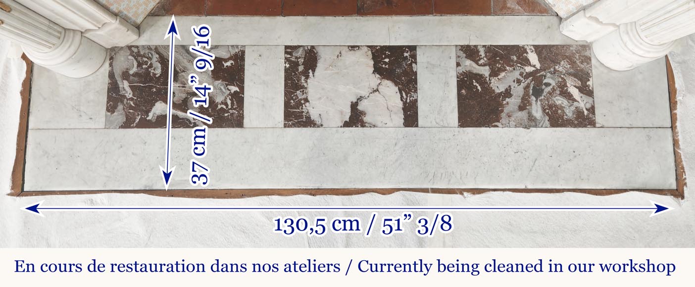 Louis XVI style fireplace with half-columns and bronze decorations, in Carrara marble-11