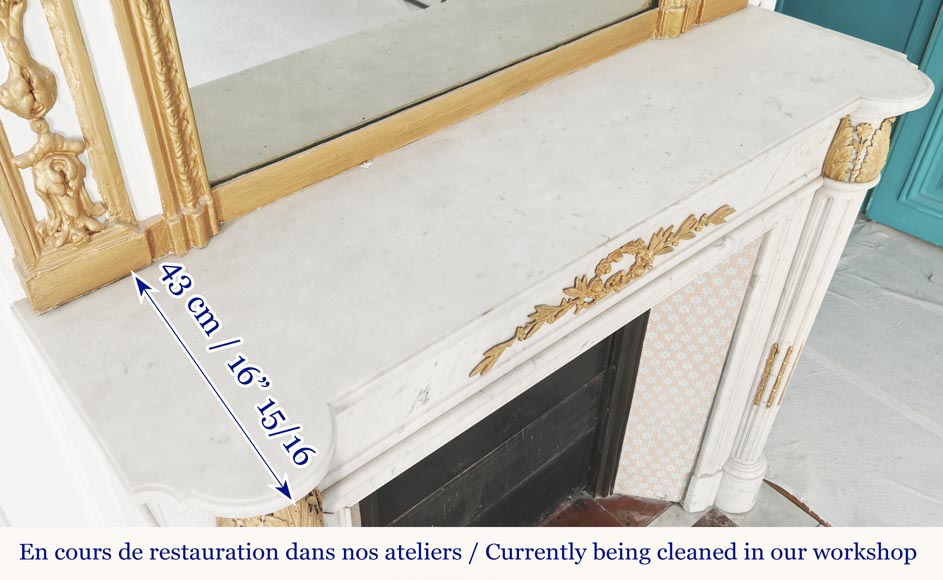 Louis XVI style fireplace with half-columns and bronze decorations, in Carrara marble-12