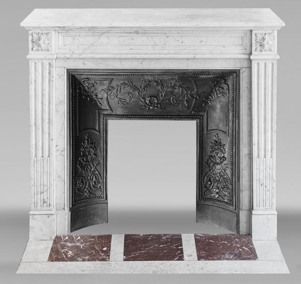 Louis XVI style fireplace with molded decoration, in Carrara marble-0