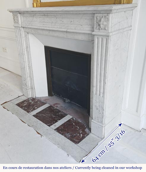 Louis XVI style fireplace with molded decoration, in Carrara marble-5