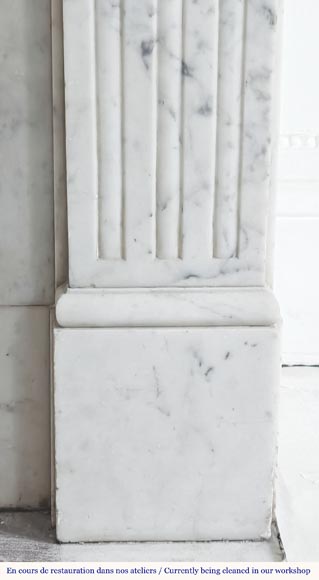 Louis XVI style fireplace with molded decoration, in Carrara marble-7