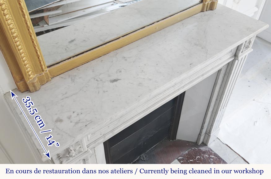 Louis XVI style fireplace with molded decoration, in Carrara marble-9