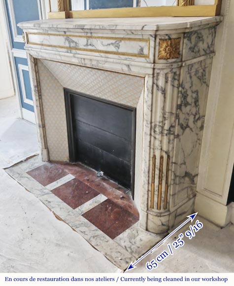 Louis XVI style fireplace in Arabescato marble, with bronze decoration-6