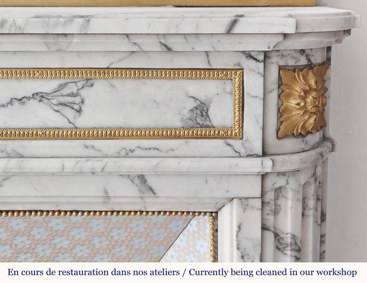 Louis XVI style fireplace in Arabescato marble, with bronze decoration-7