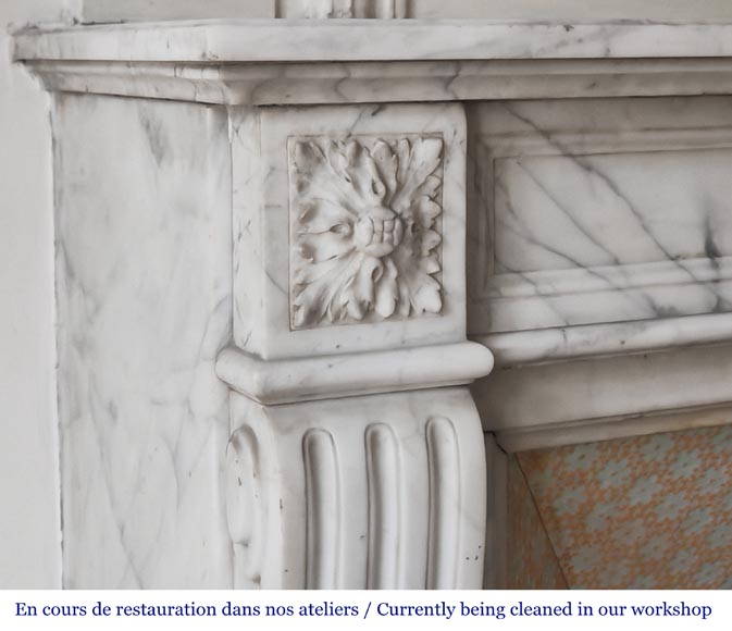 Louis XVI style fireplace in semi-statuary marble, decorated with a sunflower-3