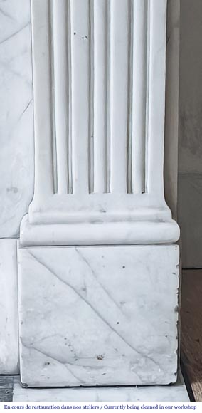 Louis XVI style fireplace in semi-statuary marble, decorated with a sunflower-7