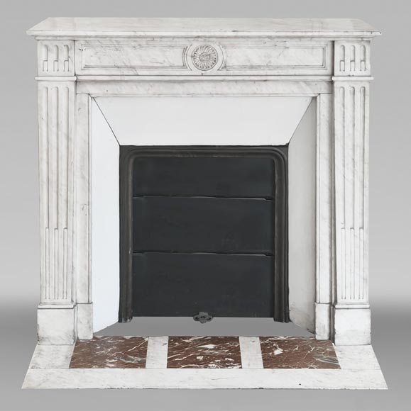 Louis XVI style fireplace adorned with a sunflower, in Carrara marble-0