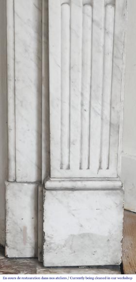 Louis XVI style fireplace adorned with a sunflower, in Carrara marble-7