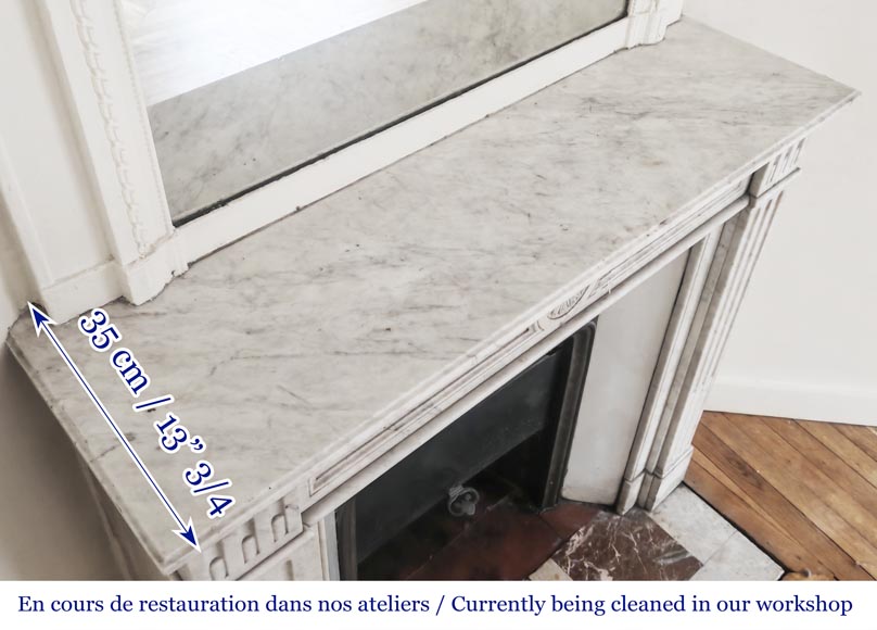 Louis XVI style fireplace adorned with a sunflower, in Carrara marble-9