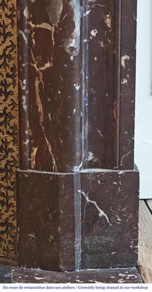 Louis XIV style fireplace with acroterion, in Northern Red marble-7