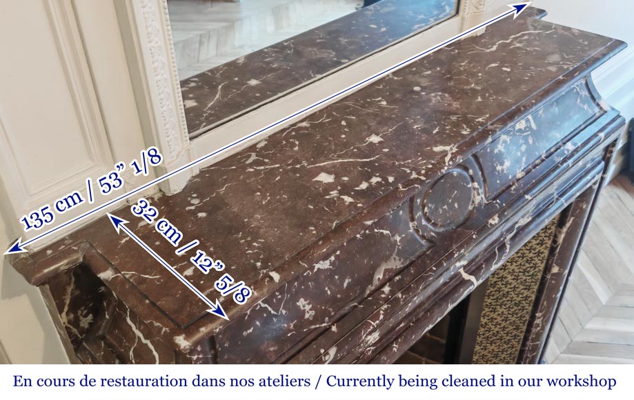 Louis XIV style fireplace with acroterion, in Northern Red marble-9