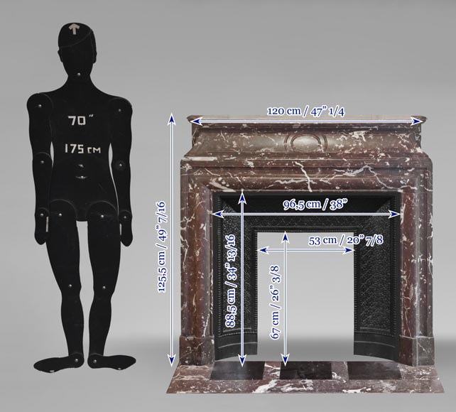 Louis XIV style fireplace with acroterion, in Northern Red marble-10