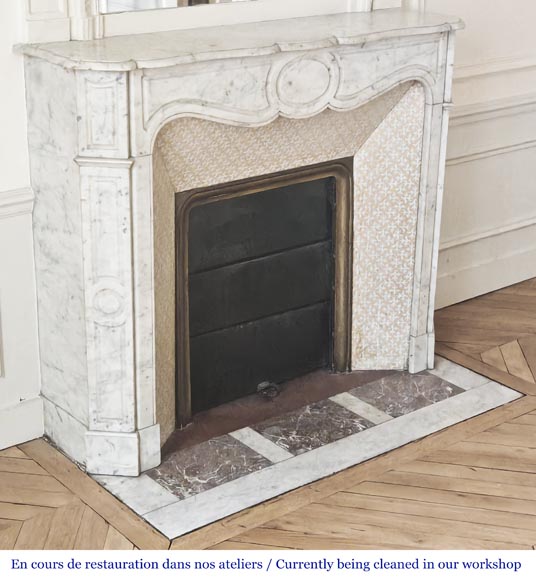 Louis XV style Pompadour model fireplace in Carrara marble-2