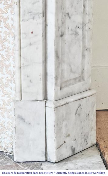 Louis XV style Pompadour model fireplace in Carrara marble-7