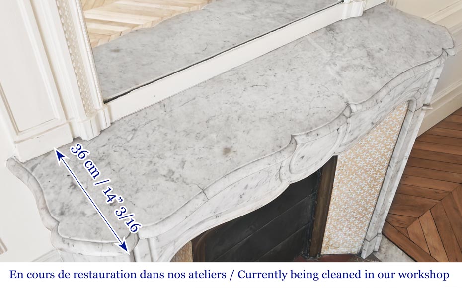 Louis XV style Pompadour model fireplace in Carrara marble-9