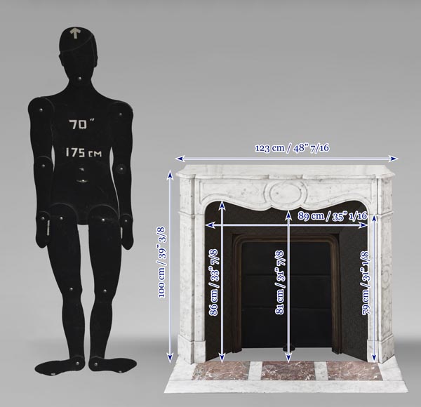 Louis XV style Pompadour model fireplace in Carrara marble-10