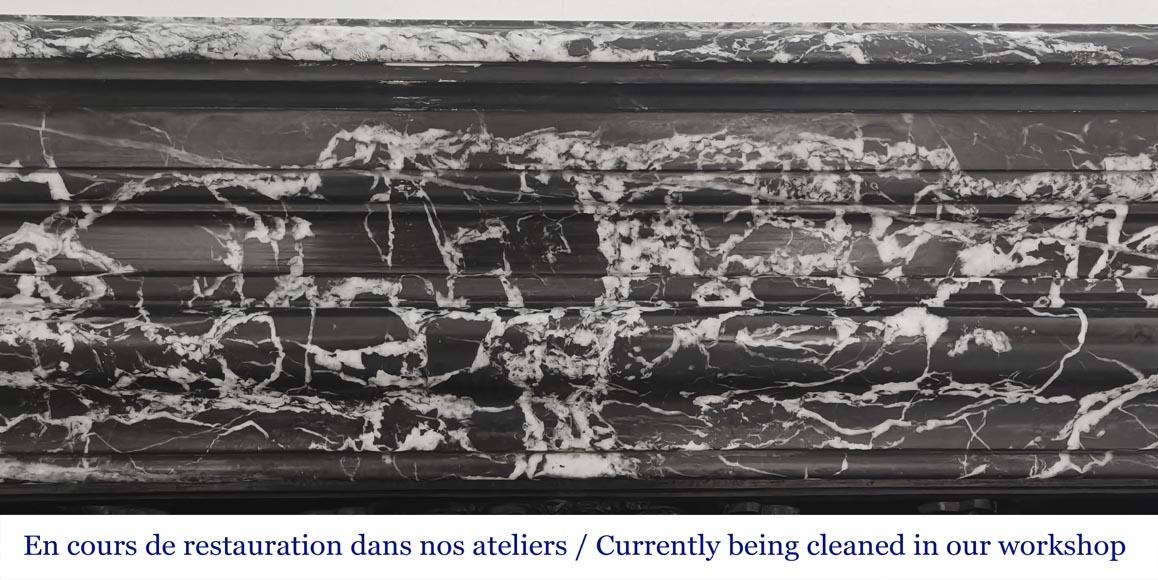 Louis XIV style fireplace in highly veined black Marquina marble-1