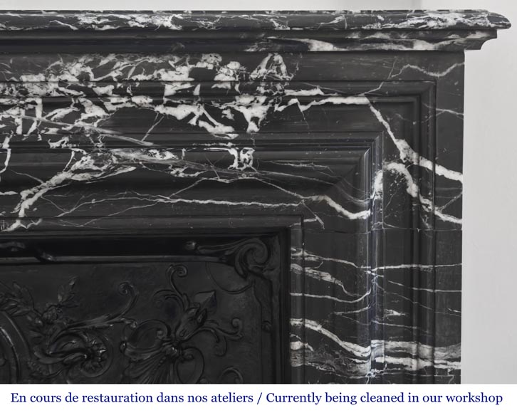Louis XIV style fireplace in highly veined black Marquina marble-6