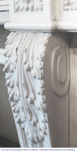 Louis XVI style fireplace decorated with macarons and pearls, in Carrara marble-5