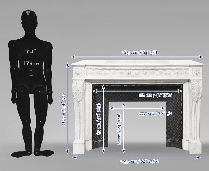 Louis XVI style fireplace decorated with macarons and pearls, in Carrara marble-11