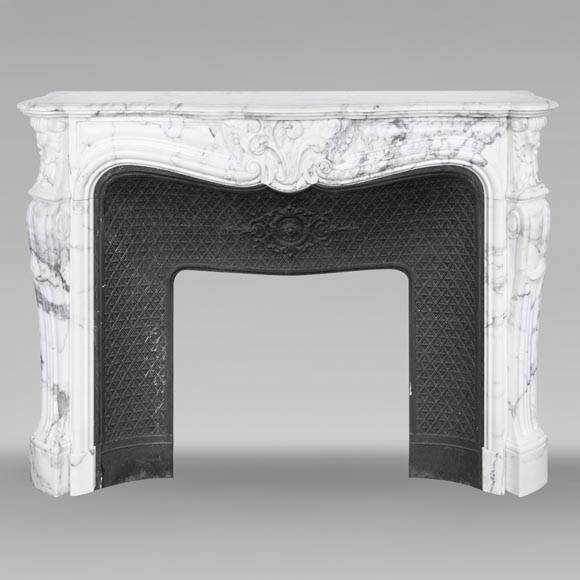 Louis XV style fireplace in Arabescato marble, decorated with an asymmetrical palmette-0