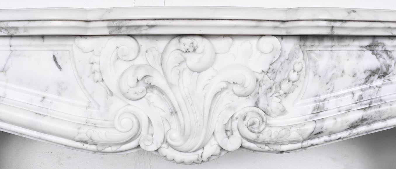 Louis XV style fireplace in Arabescato marble, decorated with an asymmetrical palmette-1