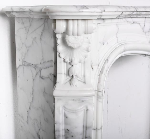 Louis XV style fireplace in Arabescato marble, decorated with an asymmetrical palmette-6