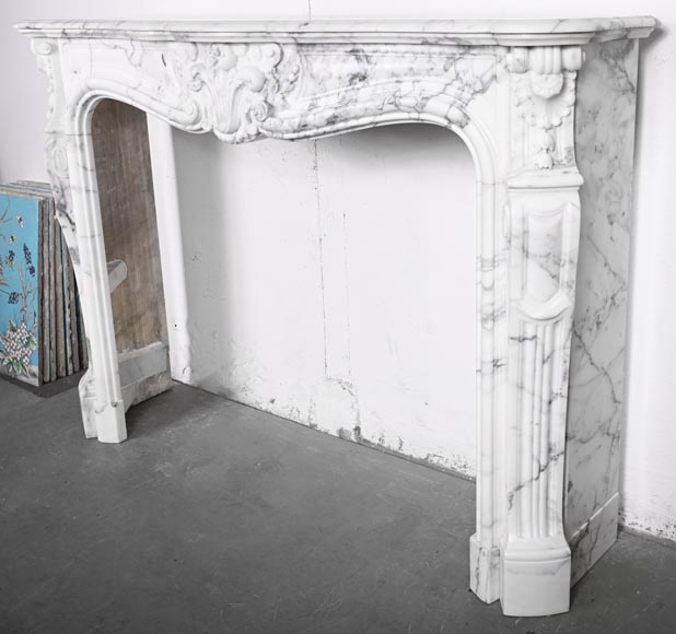 Louis XV style fireplace in Arabescato marble, decorated with an asymmetrical palmette-9