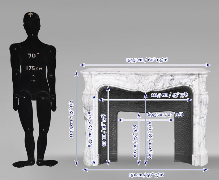Louis XV style fireplace in Arabescato marble, decorated with an asymmetrical palmette-13