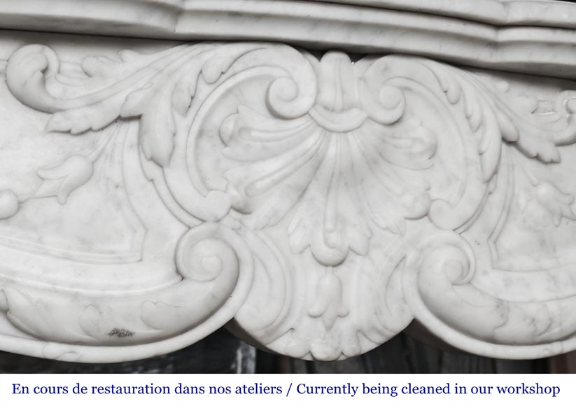 Louis XV style shell-shaped fireplace, in Carrara marble-2