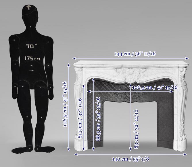 Louis XV style shell-shaped fireplace, in Carrara marble-11