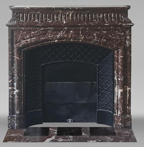 Louis XVI style fireplace with acroterion in Northern Red marble-0