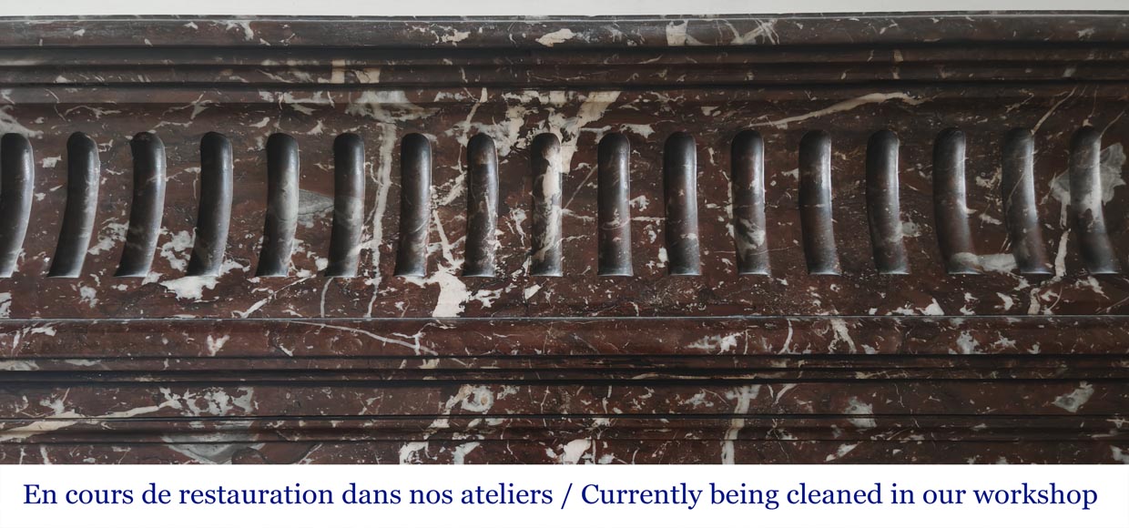 Louis XVI style fireplace with acroterion in Northern Red marble-1