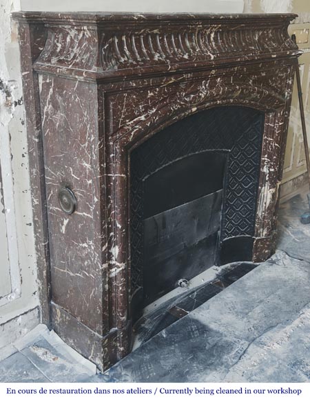 Louis XVI style fireplace with acroterion in Northern Red marble-2