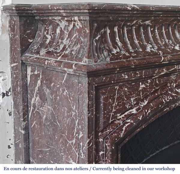 Louis XVI style fireplace with acroterion in Northern Red marble-3