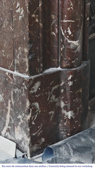 Louis XVI style fireplace with acroterion in Northern Red marble-4