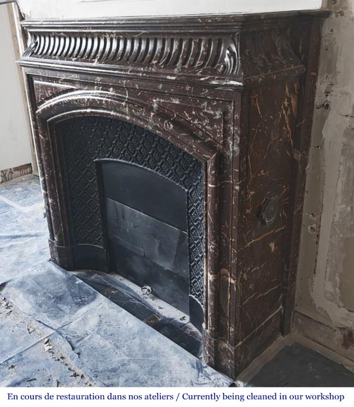 Louis XVI style fireplace with acroterion in Northern Red marble-5