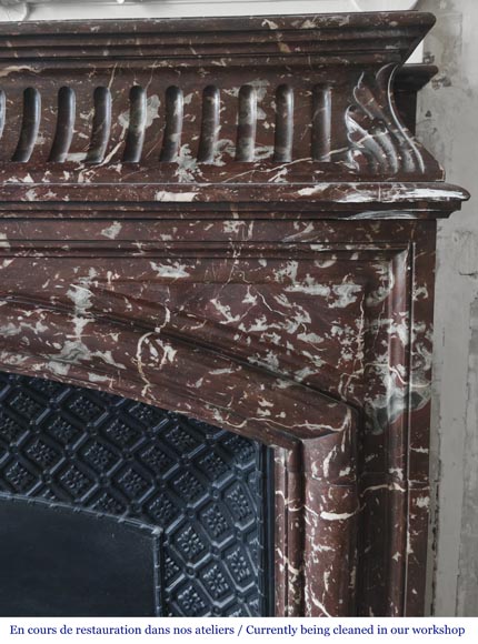 Louis XVI style fireplace with acroterion in Northern Red marble-6