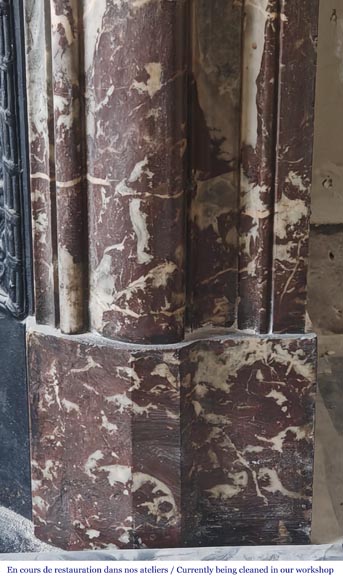 Louis XVI style fireplace with acroterion in Northern Red marble-7