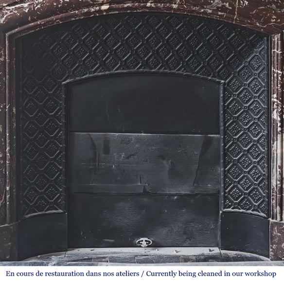 Louis XVI style fireplace with acroterion in Northern Red marble-8